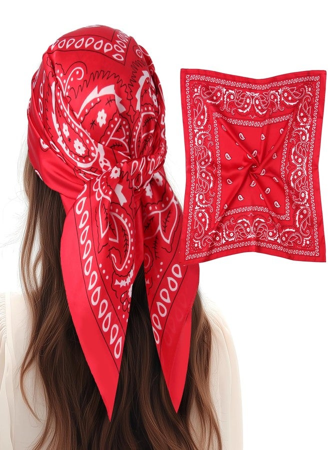 VBAEI 1 Pcs 27.5 Inches Satin Head Scarf Silk Like Stain Bandana Sleeping Hair Wrap Hair Scarf for Women(Red) - Image 1